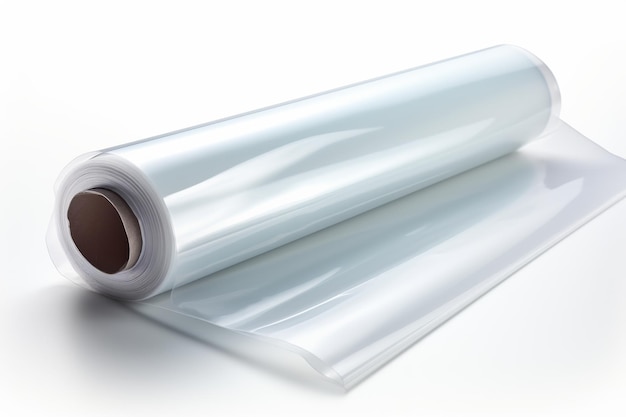 Foto rollo di involucro di plastica trasparente su sfondo bianco su una superficie bianca o trasparente png sfondo trasparente
