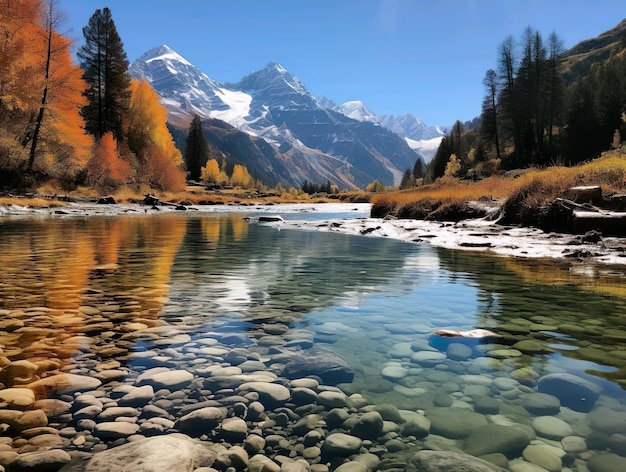 Clear river with mountain view