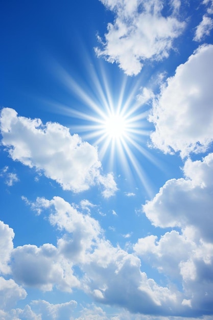 clear sky with bright sun and rays in the atmosphere