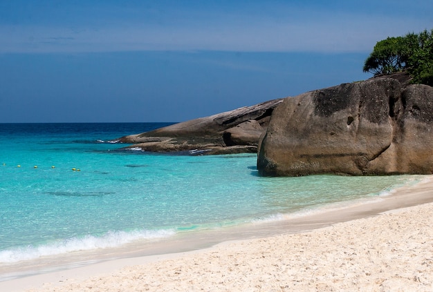 Clear turquoise water on the beach on the Similan Islands in the Andaman Sea.