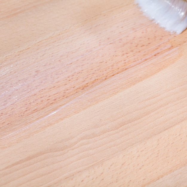 Clear varnish on surface of beech worktop