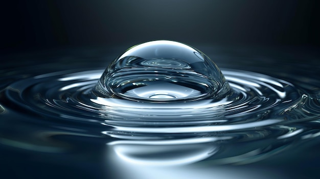 円形の波を伴う透明な水滴のクローズアップ AI 生成