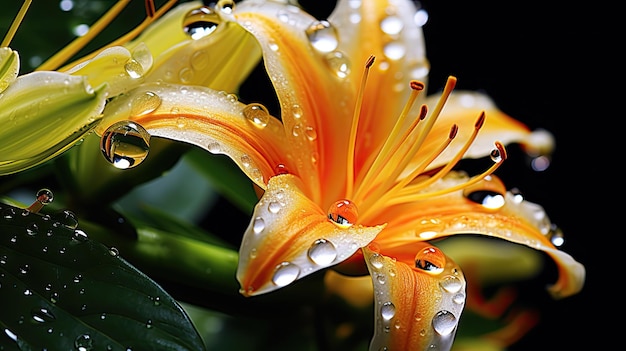 Clear Water Droplets on Flower