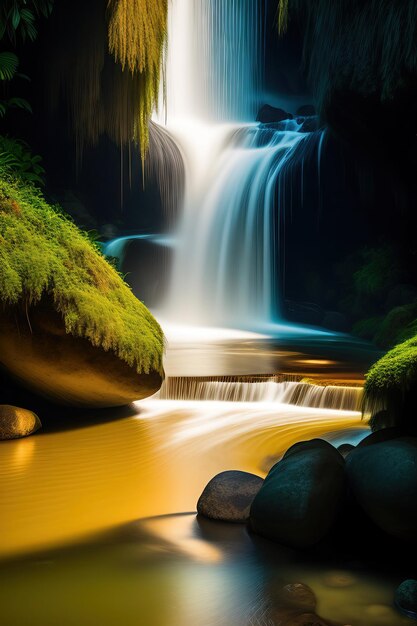 写真 ラオス・ルアンパバーンのタッドサエ滝の清らかな水の流れ