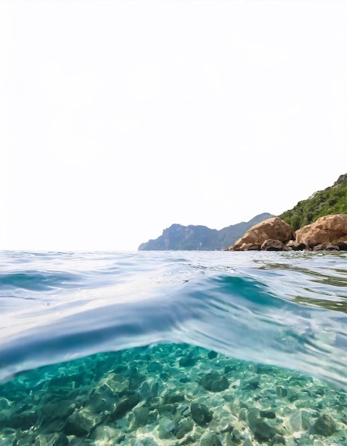 Clear water seabed and a view of the steep slope on the shore