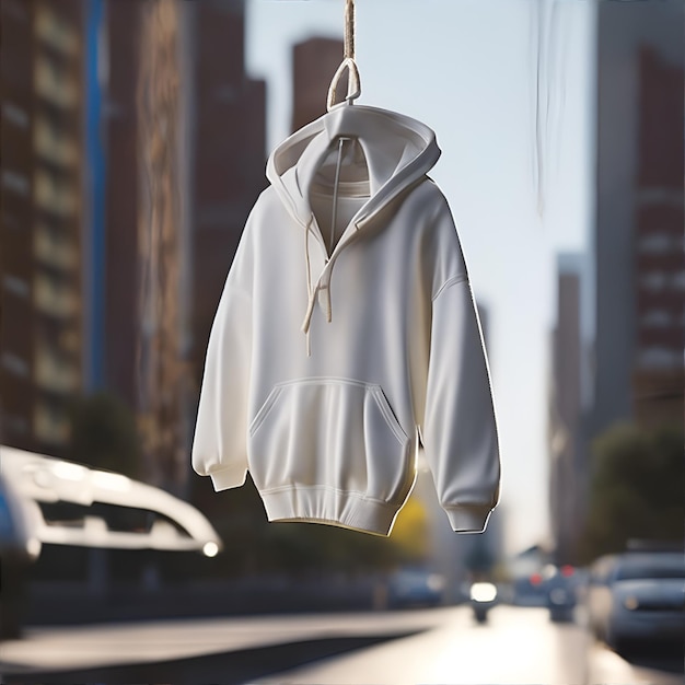 Clear white hoodie floating in the air