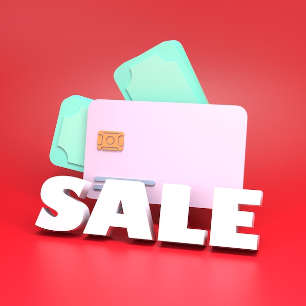 Photo clearance sale concept with credit card and money. 3d rendering