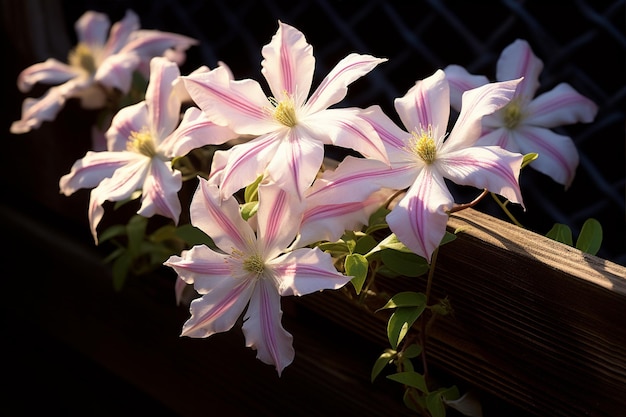 Clematis bloeiende omheiningsblaadjes