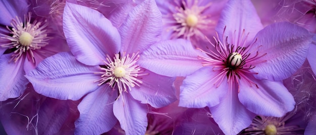 Clematis flower macro with a focus on velvety textures purple clematis in detail showcasing petal patterns ai generative