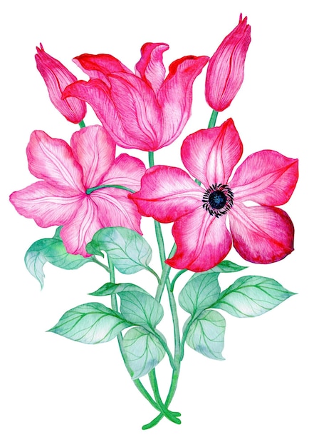 クレマチス クレマチスの花を使った水彩画のフラワーアレンジメント
