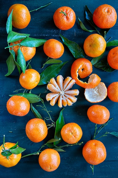 Clementines with leaves. Fruits