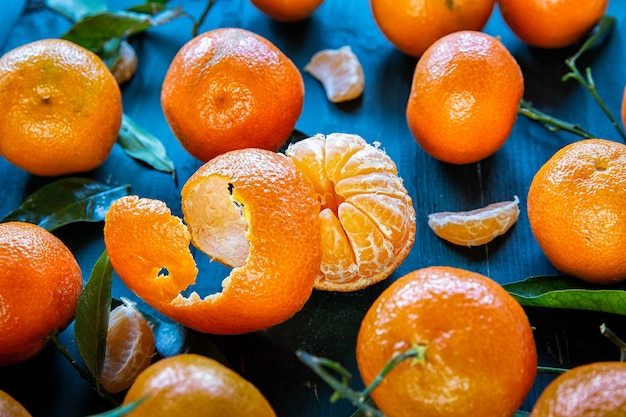 Clementines with leaves .Fruits