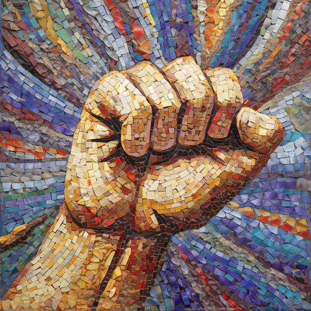 Clenched fist mosaicFist of protest Created with generative AI