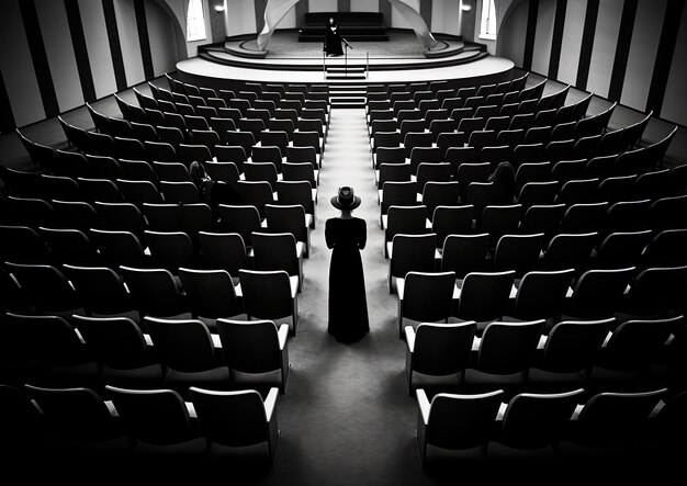 Foto una donna del clero che pronuncia un sermone in una moderna chiesa minimalista l'angolo della telecamera è un len di occhio di pesce