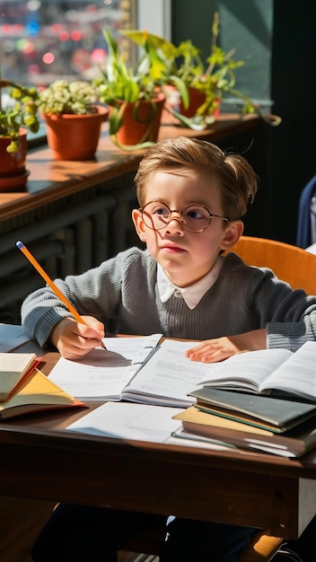 Clever boy with an exam