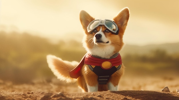 A clever corgi with a cape and goggles AI generated