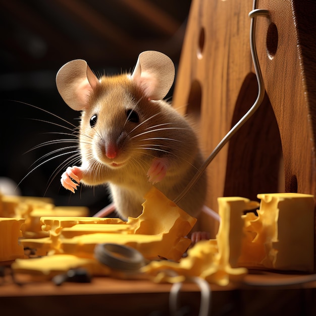 Photo clever mouse avoids wooden mousetrap