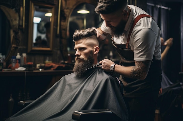 client doing hair cut at a barber shop salon