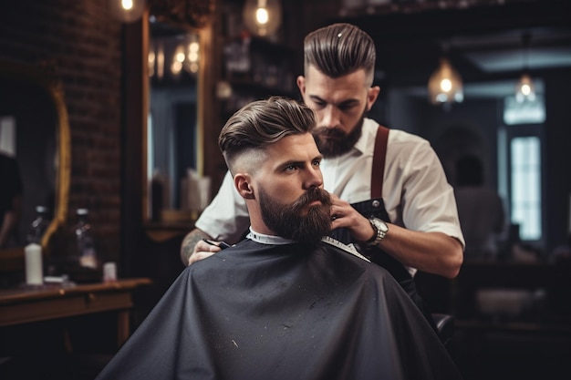 client doing hair cut at a barber shop salon