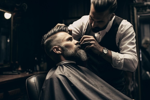 client doing hair cut at a barber shop salon