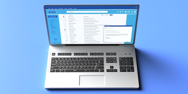 写真 コンピューターのラップトップ画面のクライアント メール リスト メール メッセージ通信