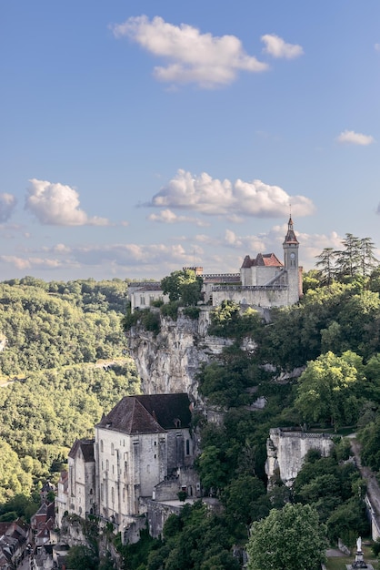 cliff and castle on summit of medieval historical village Rocamadour Lot Occitania Southwestern