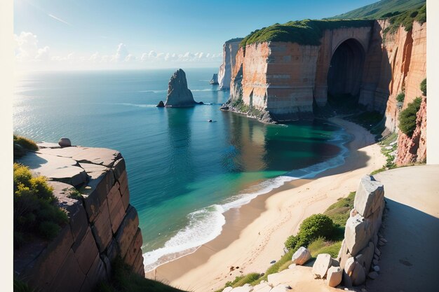 Premium Photo | A cliff face on a cliff with a beach and a cliff in the ...