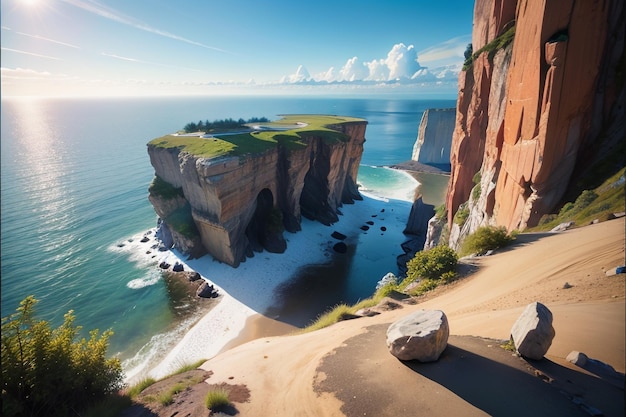 Premium AI Image | A cliff face with a cliff on the right and a cloudy ...