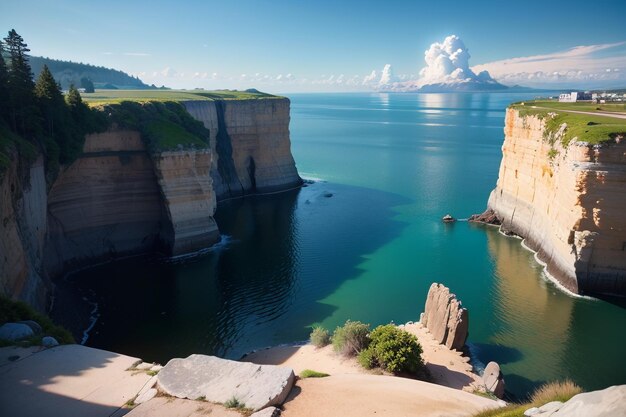 Premium AI Image | A cliff face with the ocean in the background