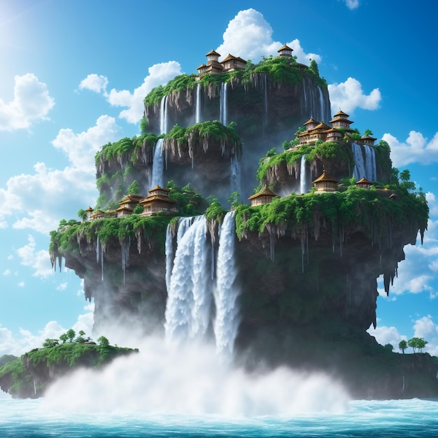 Cliff Hanging Floating Island Generative AI