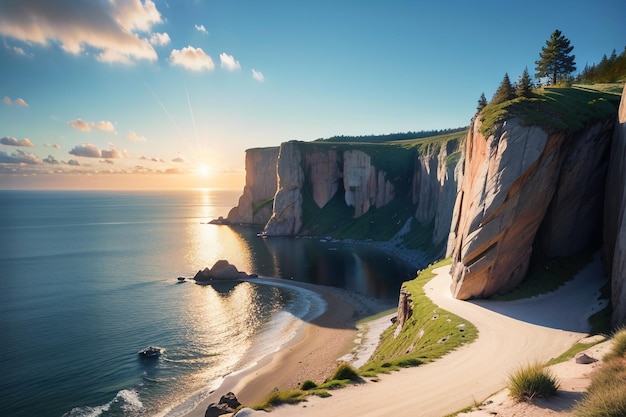Cliff and mountain natural landscape by the sea wallpaper background overlooking the far view