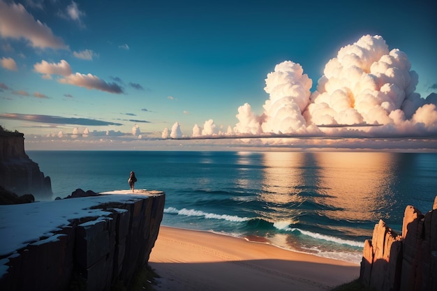 Cliff and mountain natural landscape by the sea wallpaper background overlooking the far view