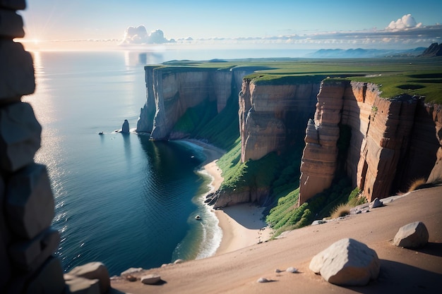 Cliff and mountain natural landscape by the sea wallpaper background overlooking the far view