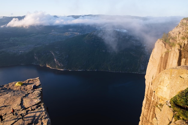 Cliff Preikestolen at fjord Lysefjord Norway