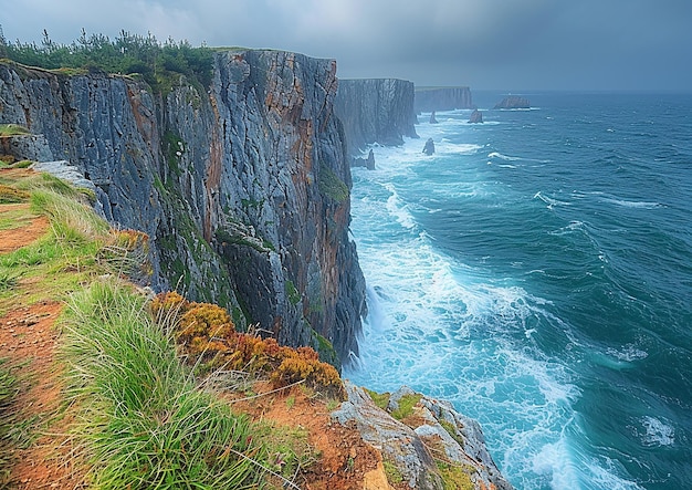 Photo a cliff with a cliff that has a cliff on it