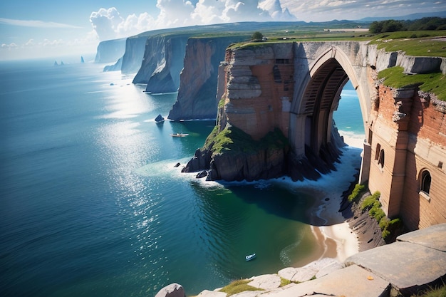 A cliff with a view of the cliffs and cliffs of the coast