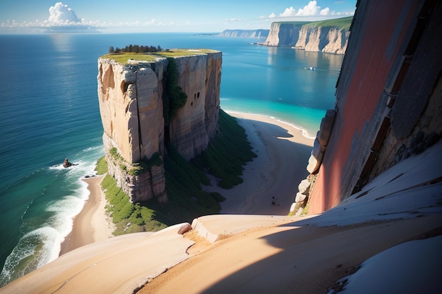 A cliff with a view of the sea and the sky