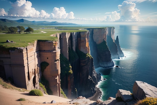 Premium AI Image | The cliff of the world is called the sea