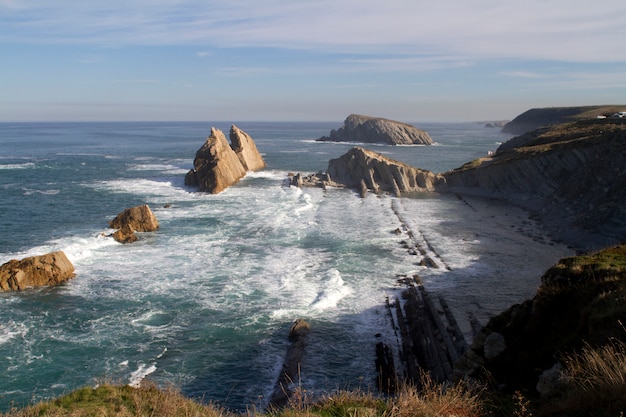 Cliffs and beach on the northern Cantabrian coast of Spain