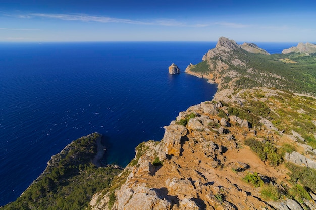 Photo cliffs in the coastline of mallorca