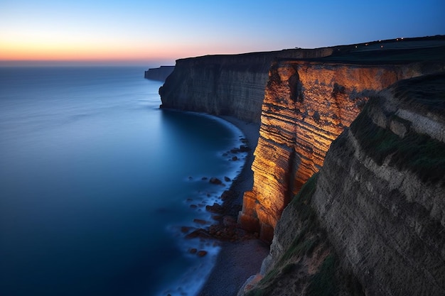 Cliffs of Etretat at sunset Normandy France