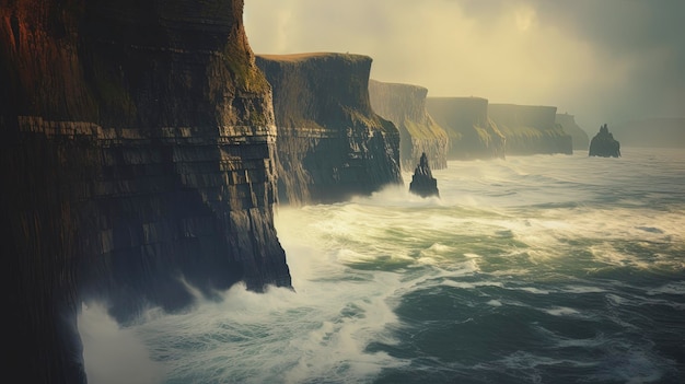 Cliffs of Moher Ierland dramatische kliffen aan de kust storten neer Gemaakt met generatieve AI-technologie