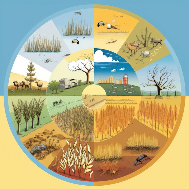 Photo climate change a circle depicting various objects symbolizing climate change