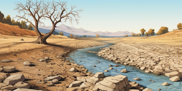 Photo climate change global warming dry riverbed a drought's signature nature's transient beauty the