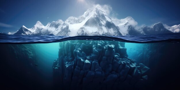 Photo climate change iceberg underwater hidden majesty crystal monolith beneath the surface