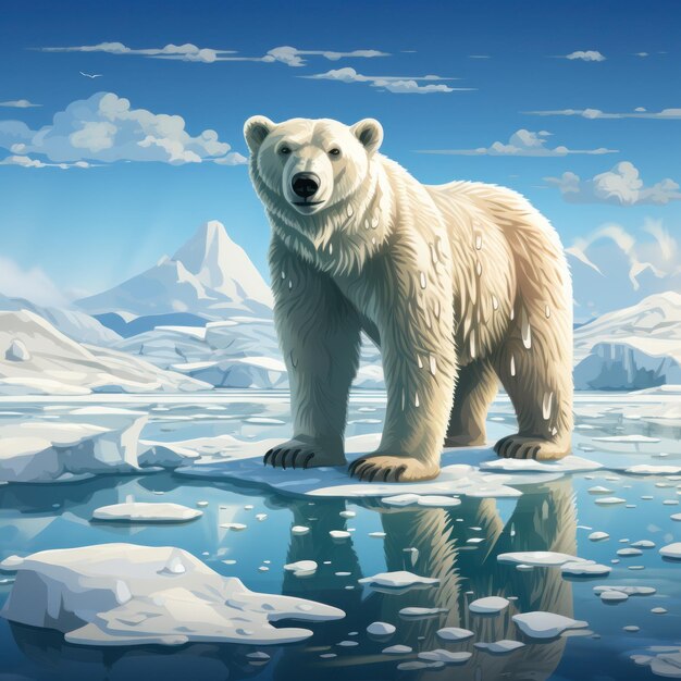 Climate change A polar bear stands on a melting glacier