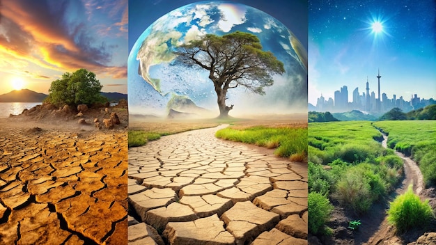 Photo climate change with dry soil