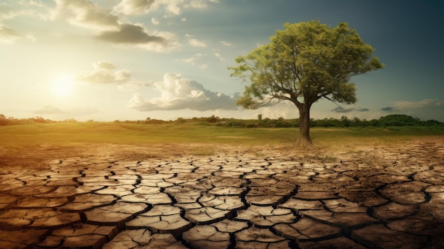 изменение климата с резким контрастом между пораженным засухой ландшафтом и пышной зеленой растительностью