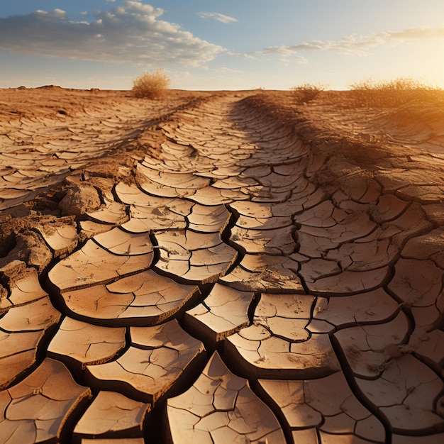 Climate crisis Arid earth cracked and dry tells of changing desert landscape For Social Media Post
