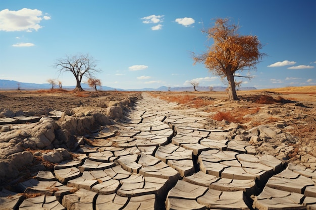 写真 気候のマーク 裂けた砂漠の土地は 変化する環境の厳しい影響を露呈します